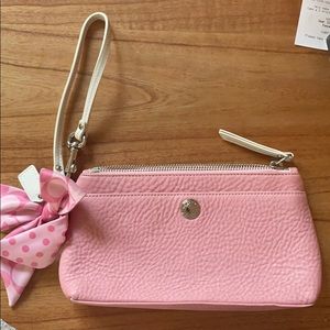 Coach Wristlet Pink Leather with Cute Satin Bow